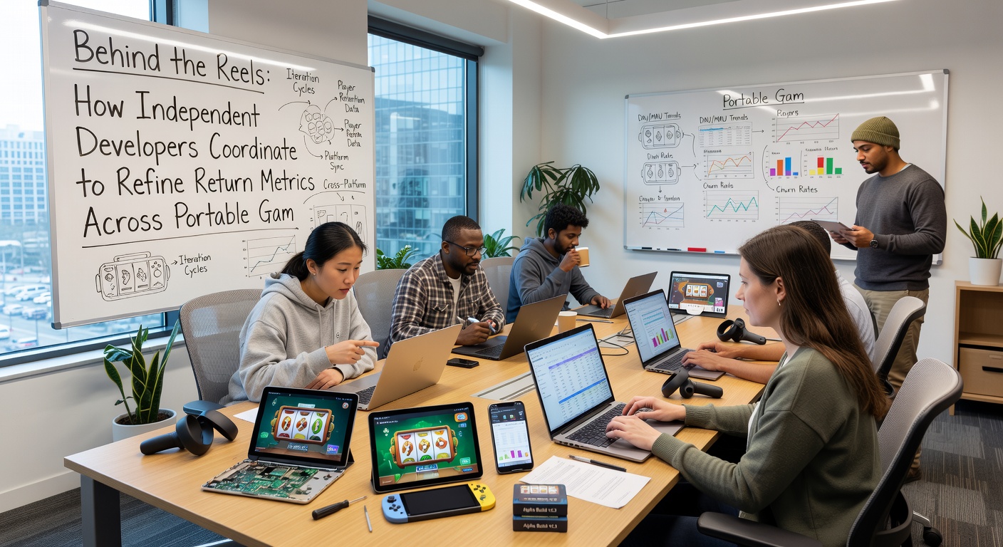 Developers analyzing portable gaming platform metrics through secure data dashboards