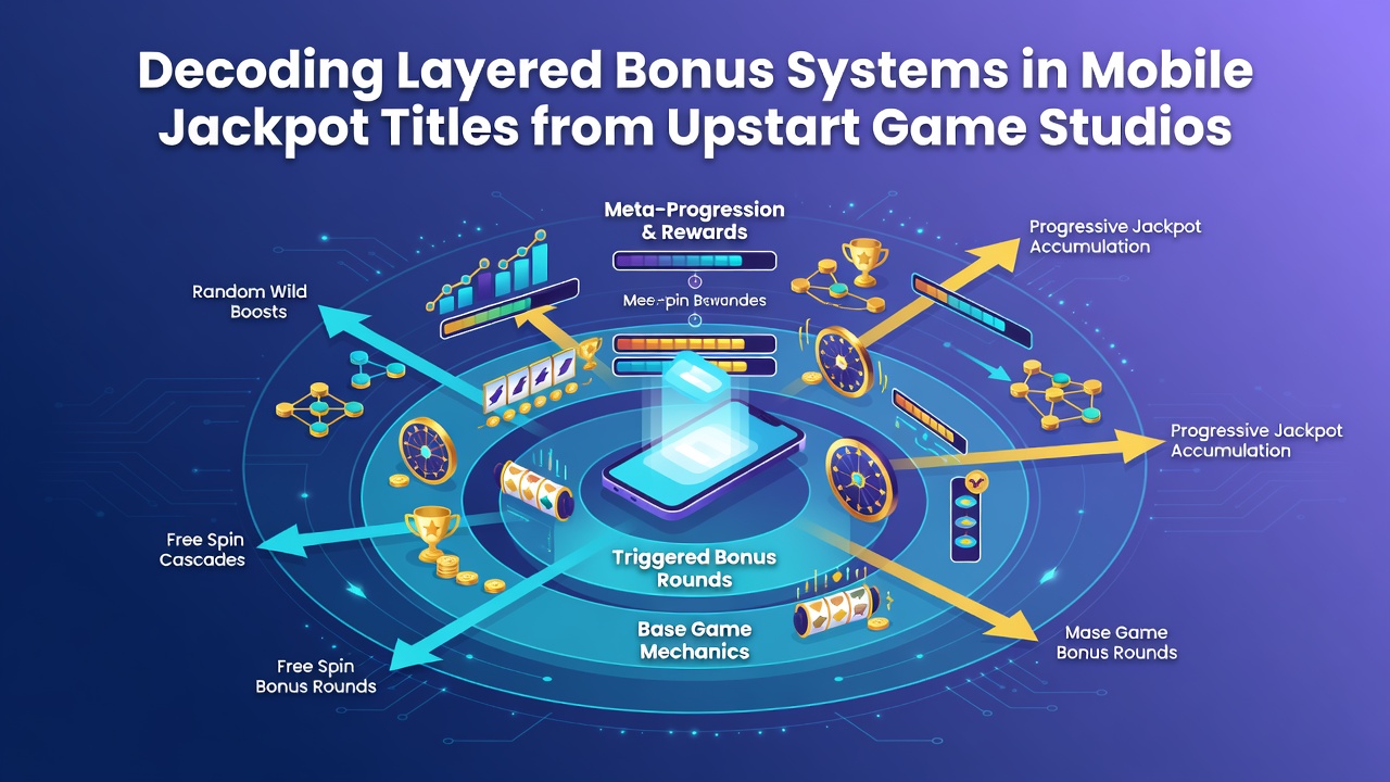 Mobile device displaying progressive jackpot layers and bonus progression indicators