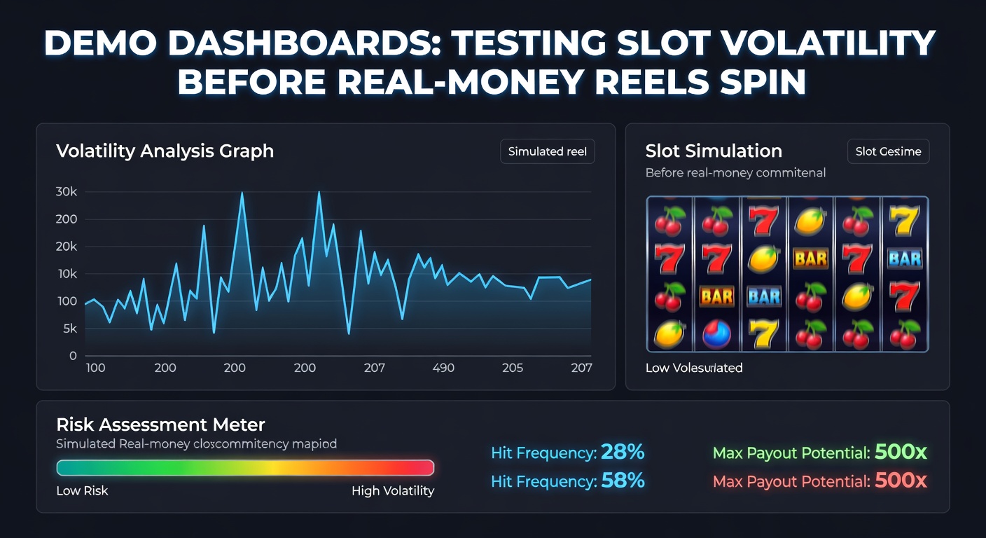 Screenshot of a demo dashboard displaying slot volatility metrics, graphs, and spin results in real-time