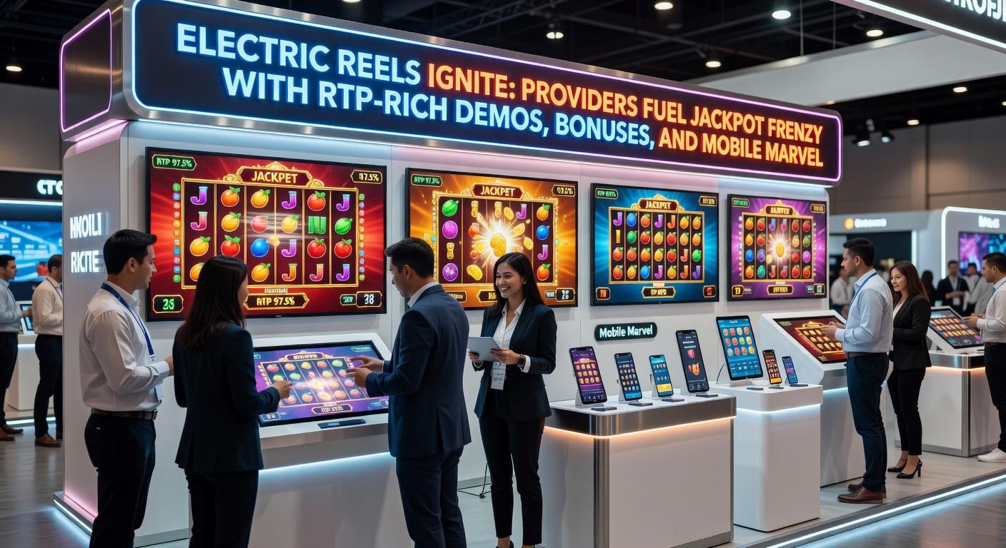 Mobile slot interface showing electric reels with bonus wheels, RTP stats, and jackpot counters glowing on a smartphone screen