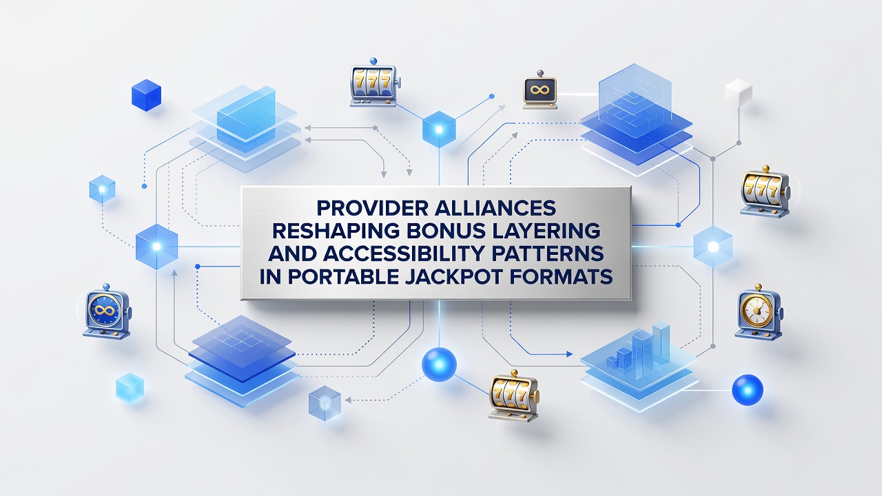 Slot providers collaborating on mobile jackpot platforms with layered bonus indicators visible on device screens