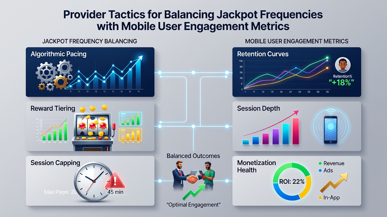 Analytics dashboard showing jackpot frequency adjustments alongside mobile retention graphs and session length data