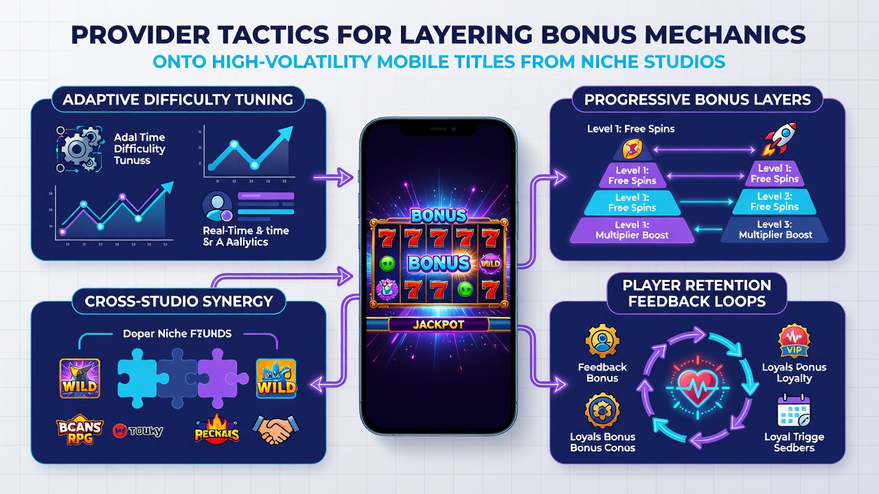Mobile slot interface displaying stacked bonus layers and volatility indicators during gameplay