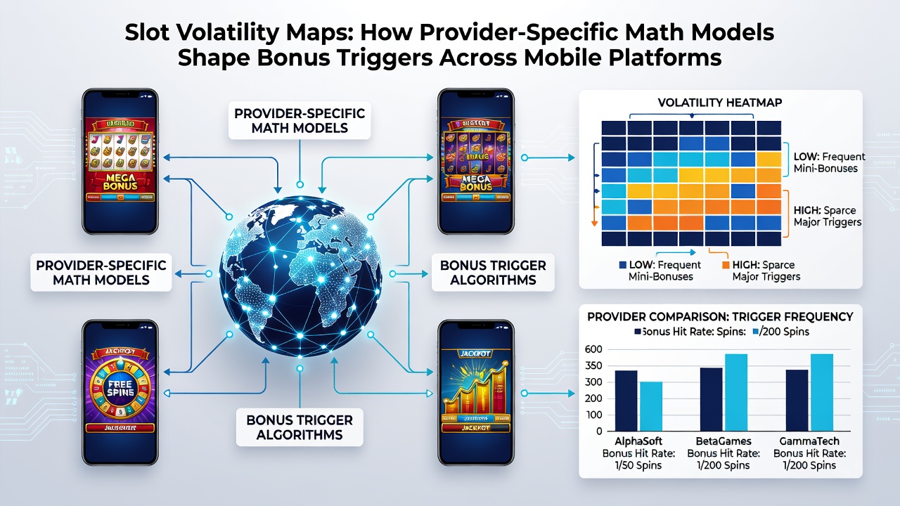Detailed chart illustrating how different slot providers' math models affect bonus trigger rates on mobile devices