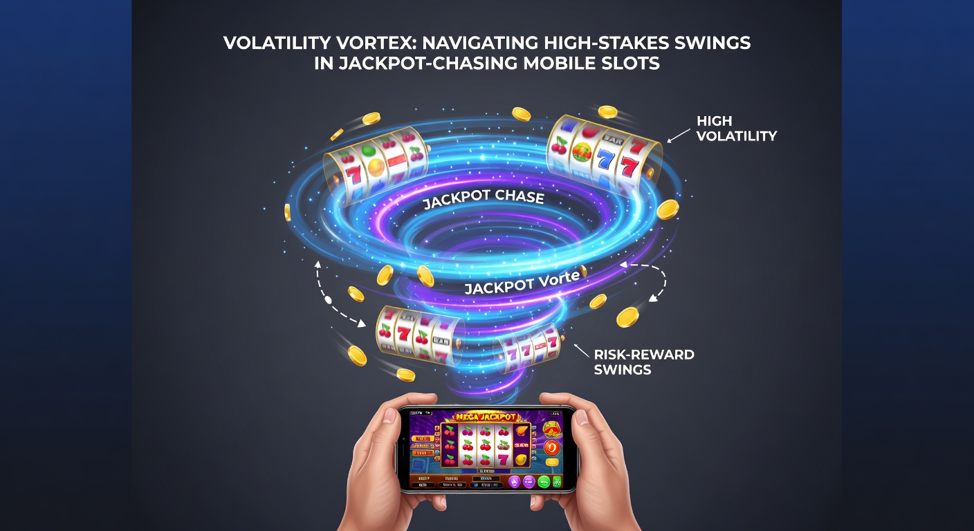 Dynamic mobile slot screen showing explosive jackpot symbols amid swirling volatility graphics, capturing the high-stakes thrill of big swings