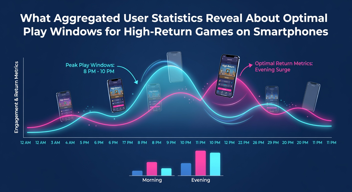 Smartphone screen displaying mobile slot game interface with analytics overlay showing peak user engagement periods